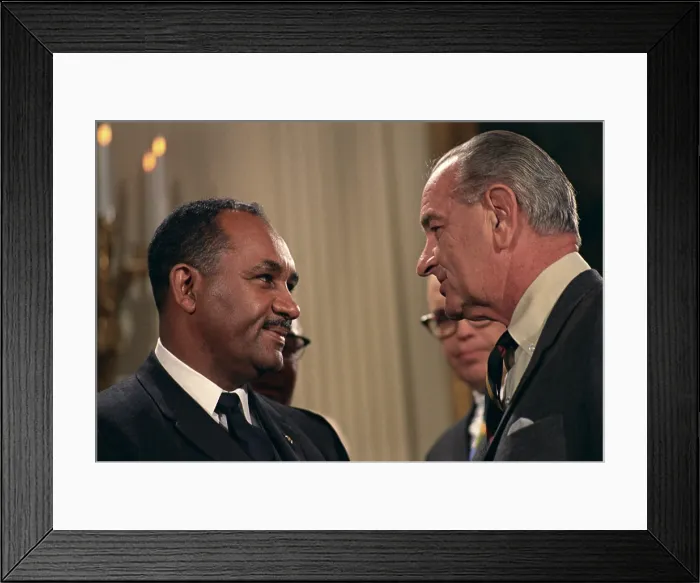Framed Print : Clarence Mitchell (1911-84) and President Lyndon Johnson at the signing of the 1968 Civil Rights Act. Mitchell was the chief lobbyist for the NAACP for 30 years. April 11, 1968 Framed Print : Clarence Mitchell (1911-84) and President Lyndon Johnson at the signing of the 1968 Civil Rights Act. Mitchell was the chief lobbyist for the NAACP for 30 years. April 11, 1968