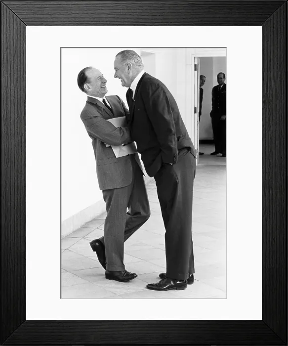 Framed Print : President Lyndon Johnson bends into the personal space of his loyal advisor and later nominee to the Supreme Court, Abe Fortas. July 29, 1965 Framed Print : President Lyndon Johnson bends into the personal space of his loyal advisor and later nominee to the Supreme Court, Abe Fortas. July 29, 1965