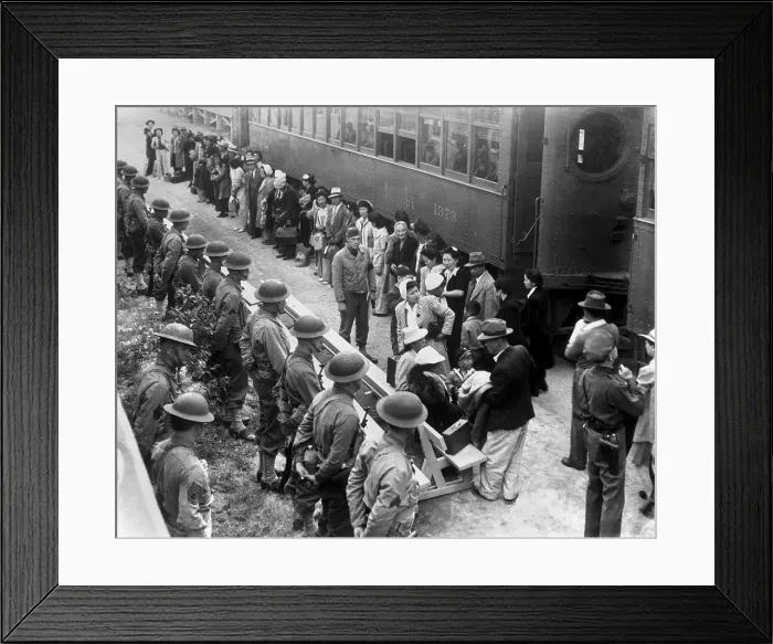 Framed Print : Japanese-Americans arrive by train at the Santa Anita Assembly Center from San Pedro, CA