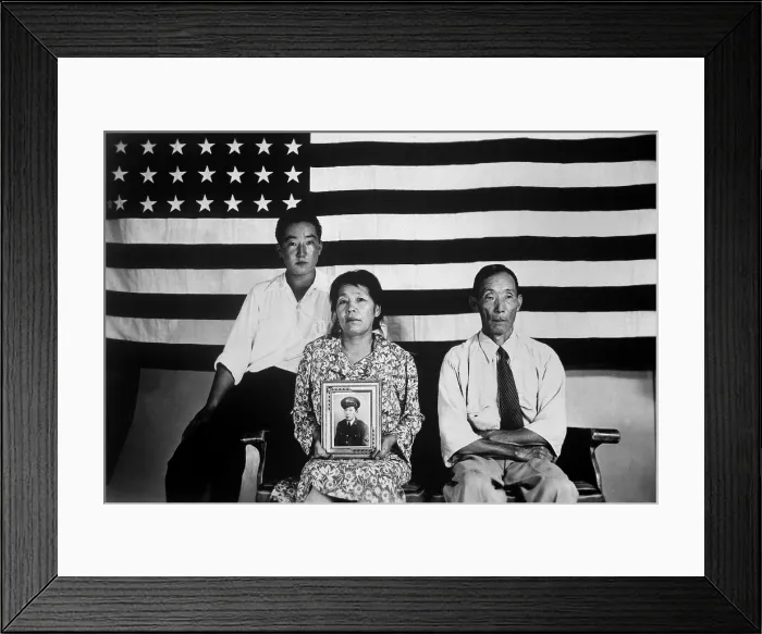 Framed Print : George, Hisa, and Yasbei Hirano, a Japanese American family interned at Poston, Arizona