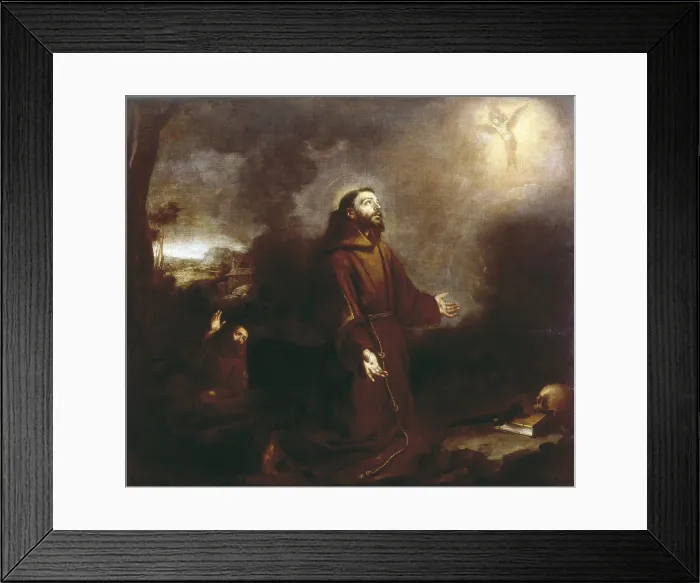 Framed Print : Stigmatization of St. Francis. ca. 1675 - ca. 1680. Baroque art. Oil on canvas. SPAIN. CAdiz. Museo de CAdiz. Proc: SPAIN. CAdiz. Church of Santa Catalina. - P