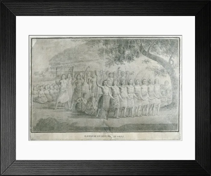 Framed Print : Malaspina expedition (1789-1794). Tonga islands. Native men dancing. Drawing by Juan Ravenet. Drawing. SPAIN. Madrid. Navy Museum. - J Framed Print : Malaspina expedition (1789-1794). Tonga islands. Native men dancing. Drawing by Juan Ravenet. Drawing. SPAIN. Madrid. Navy Museum. - J