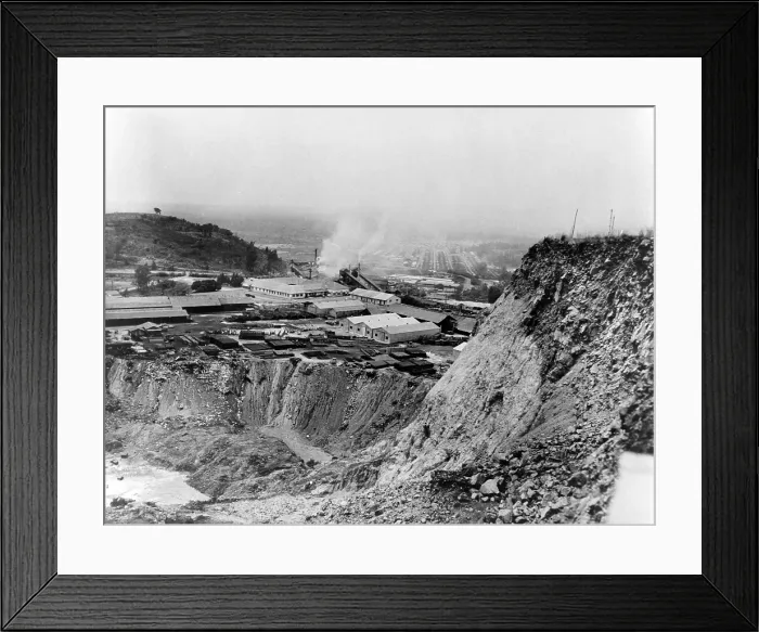 Framed Print : Copper smelting plant and area below that has been strip mined, Katanga province