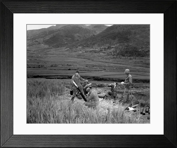 Framed Print : U.S. soldiers of a 4.2 mortar crew returns enemy fire in Battle of Masan in South Korea. The battle was fought in the vicinity of Masan and the Naktong River from Aug. 5 to Sept Framed Print : U.S. soldiers of a 4.2 mortar crew returns enemy fire in Battle of Masan in South Korea. The battle was fought in the vicinity of Masan and the Naktong River from Aug. 5 to Sept