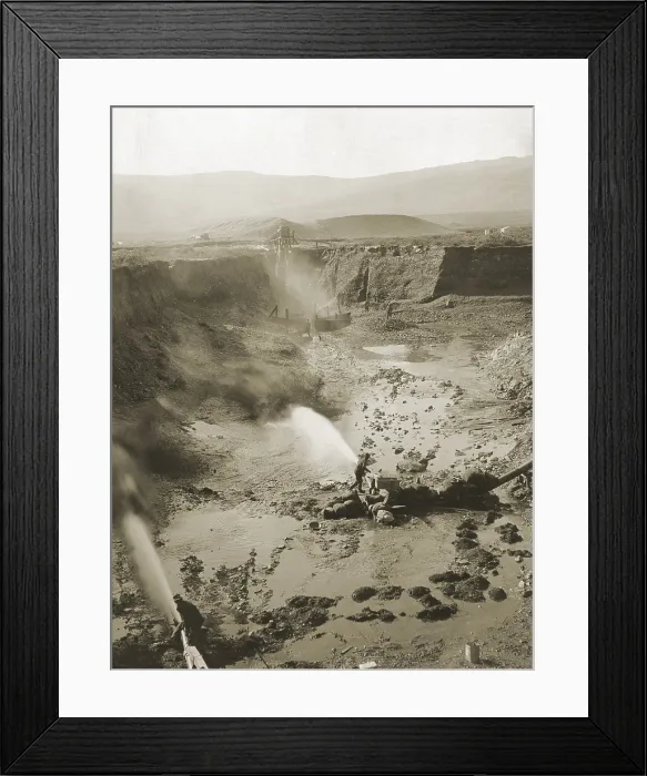 Framed Print : Alaskan hydraulic gold mining used jets of water to erode rock material or move sediment