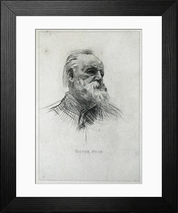 Framed Print : RODIN, Auguste (1840-1917). Portrait of Victor Hugo. ca. 1884. Dry-point engraving. Engraving. FRANCE. Paris. National Library