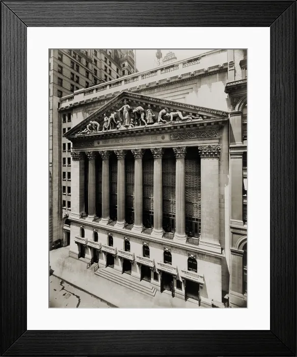 Framed Print : New York Stock Exchange during the economic depression of 1907-08. The building's official address was 18 Broad Street, located at the corner of Broad and Wall Streets Framed Print : New York Stock Exchange during the economic depression of 1907-08. The building's official address was 18 Broad Street, located at the corner of Broad and Wall Streets