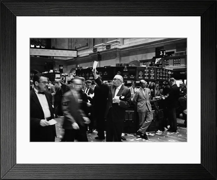 Framed Print : Stock brokers working on the trading floor of the Stock Exchange. 1963