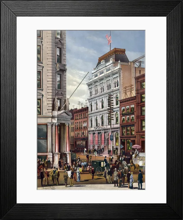 Framed Print : New York Stock Exchange in 1882 with telegraph office next door. Telegraph lines are at the street level, as well as on building tops, providing fast international communication Framed Print : New York Stock Exchange in 1882 with telegraph office next door. Telegraph lines are at the street level, as well as on building tops, providing fast international communication