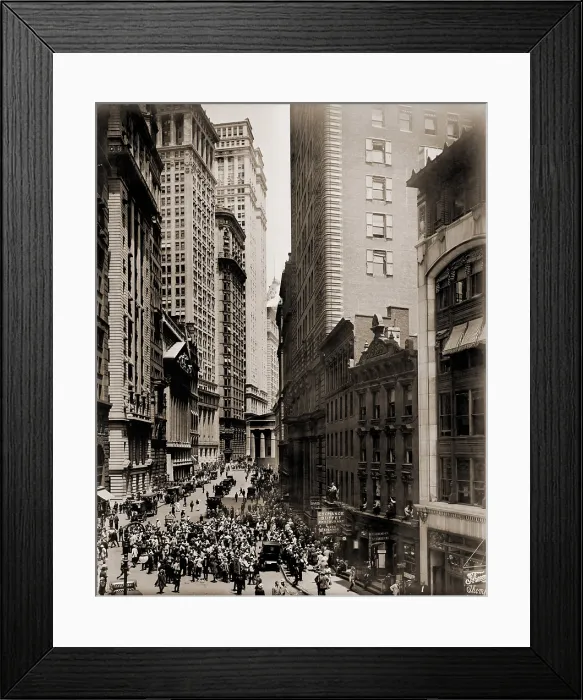 Framed Print : New York Curb Exchange in 1916. In 1921 the outdoor market moved into new home, the American Stock Exchange at 86 Trinity Place, Manhattan