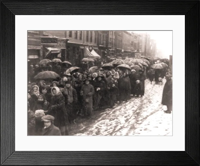 Framed Print : Women walking through snow and slush to the city hall to give Mayor Raymond a resolution demanding food for the needy. Newark, New Jersey, 1920 Framed Print : Women walking through snow and slush to the city hall to give Mayor Raymond a resolution demanding food for the needy. Newark, New Jersey, 1920