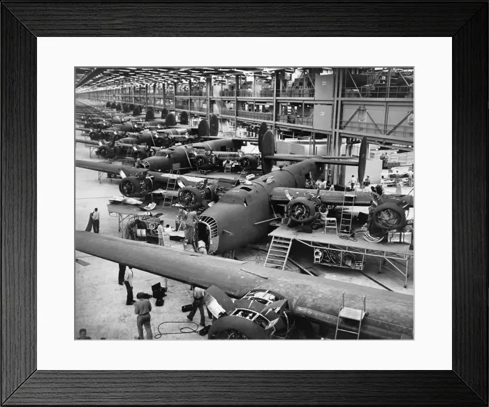 Framed Print : B-24 Liberator bombers nearing completion on the assembly line at the Consolidated Aircraft Corporation plant, Fort Worth, Texas. 1942 Framed Print : B-24 Liberator bombers nearing completion on the assembly line at the Consolidated Aircraft Corporation plant, Fort Worth, Texas. 1942