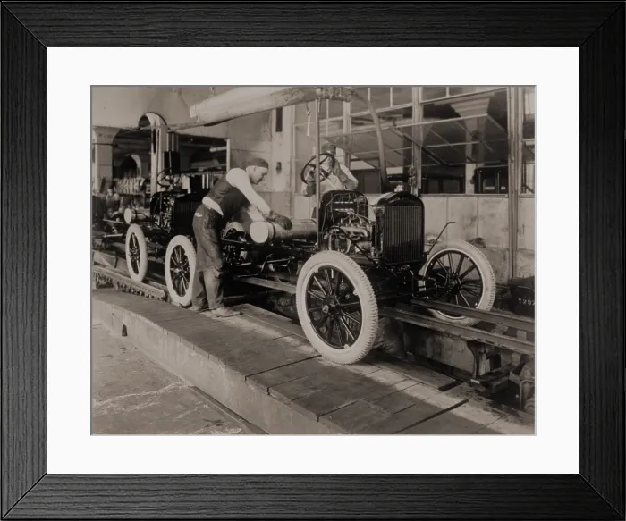 Framed Print : Ford Model Ts on the moving assembly line, first used by the Ford Motor Company in 1913