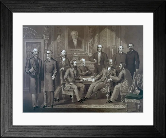 Framed Print : Kings of Wall Street, 1882. Left to right: Cyrus Field, Russell Sage, Rufus Hatch, Jay Gould, Sidney Dillon, Darius Ogden Mills, William H