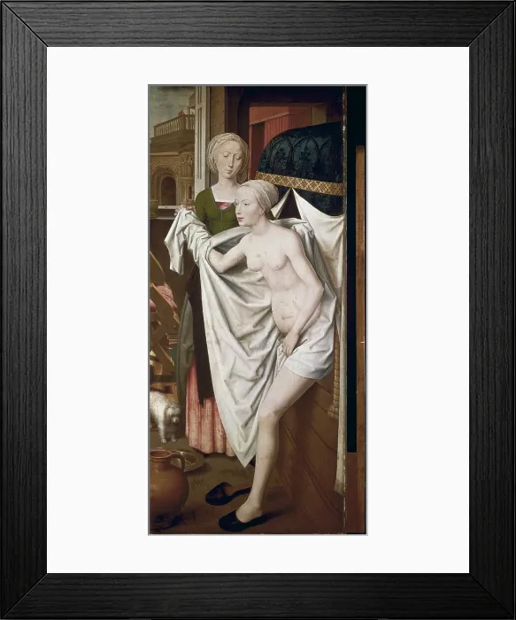 Framed Print : MEMLING, Hans (1433-1494). Bathsheba Bathing. ca. 1485. Flemish art. Oil. GERMANY. Stuttgart. Staatsgalerie (State Gallery of Stuttgart) Framed Print : MEMLING, Hans (1433-1494). Bathsheba Bathing. ca. 1485. Flemish art. Oil. GERMANY. Stuttgart. Staatsgalerie (State Gallery of Stuttgart)