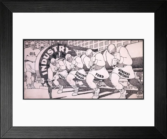 Framed Print : My big powerful boys! Cartoon shows a tiny Uncle Sam admiring his industrial might