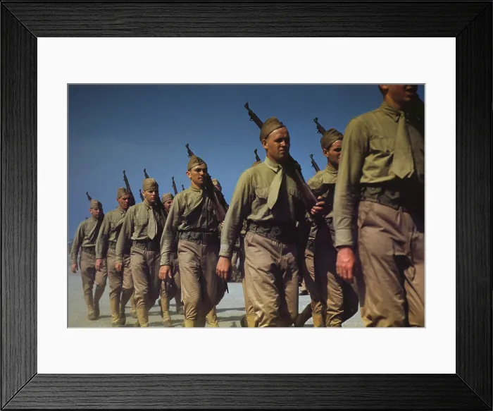 Framed Print : Marines finishing training at Parris Island S.C. May 1942