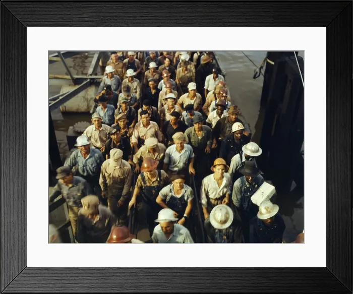 Framed Print : War workers leaving Pennsylvania shipyards Beaumont Texas. June 1943
