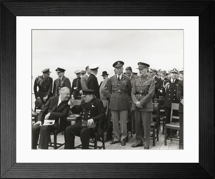 Framed Print : President Roosevelt and Prime Minister Churchill aboard the HMS Prince of Wales during the Atlantic Charter Conference
