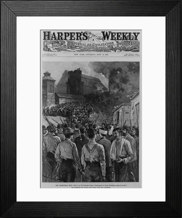 Framed Print : The Homestead Steel strike riot resulted in the death of 27 Pinkerton detectives, strikers, and civilians
