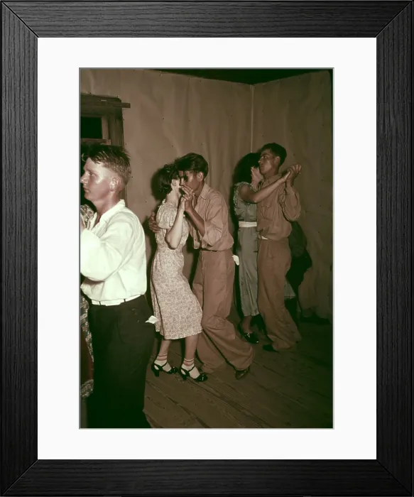 Framed Print : Square dance in rural home in McIntosh County Oklahoma. Ca. 1938-39