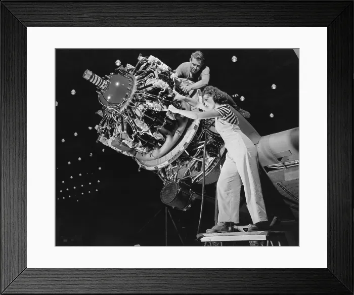 Framed Print : Man and women working together at Douglas aircraft plant Long Beach California ca. 1942