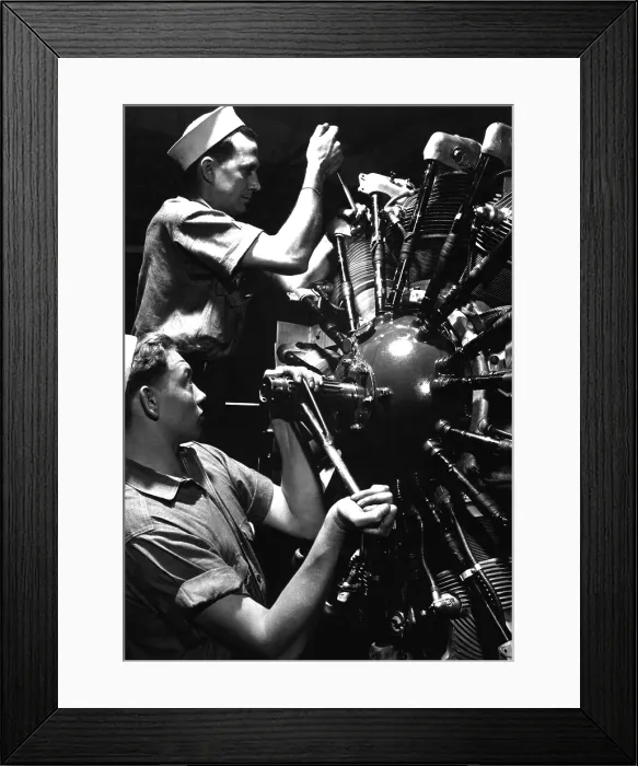 Framed Print : Aviation Machinists mates training at Navy pier, Chicago, Illinois during World War 2. July 1942. (BSLOC_2013_11_183) Framed Print : Aviation Machinists mates training at Navy pier, Chicago, Illinois during World War 2. July 1942. (BSLOC_2013_11_183)