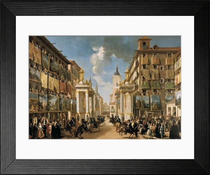 Framed Print : Decorations of Platerias Street in occasion of the entrance into Madrid of Charles III. 2nd half 18th c. Anonymous. Oil on canvas. SPAIN. Madrid. Museo de Historia