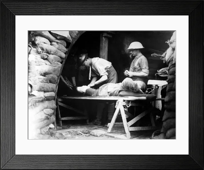 Framed Print : Scottish territorials being examined in a dressing station during Battle of Menin Road in Belgium. World War I, 1914