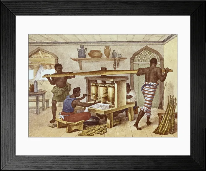 Framed Print : DEBRET, Jean Baptiste (1768-1848). A Colourful and Historic Journey to Brazil. 1839. Slaves working in a sugar mill. Costumbrism. Litography