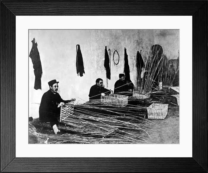 Framed Print : French soldiers blinded during World War I learning to make baskets. 1914-1918