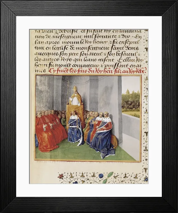 Framed Print : First Crusade. Council of Clermont (1095). Pope Urban II talks to the Emperor and the Christian monarchs urging them to free Holy Land. Gothic art. Miniature Painting. FRANCE