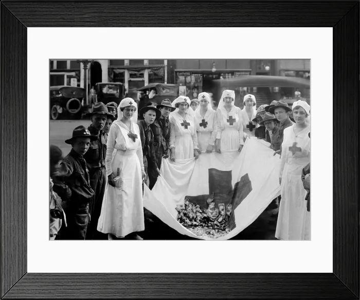 Framed Print : American Red Cross flag filled with contributions for its World War I work. Birmingham, Alabama. May 21, 1918