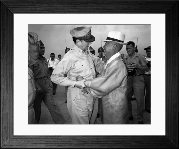 Framed Print : General Army Douglas MacArthur is welcomed by Dr. Syngman Rhee at Kimpo Air Force Base