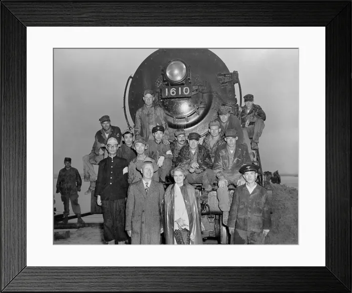 Framed Print : President Syngman Rhee, and Mrs. Rhee with US Army engineers and Korean train crew Framed Print : President Syngman Rhee, and Mrs. Rhee with US Army engineers and Korean train crew