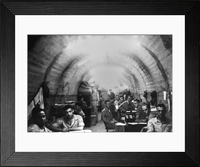 Framed Print : American Army headquarters in a fortified tunnel on Corregidor, Philippine Islands, ca. March / April 1942. The tunnel was the last U.S