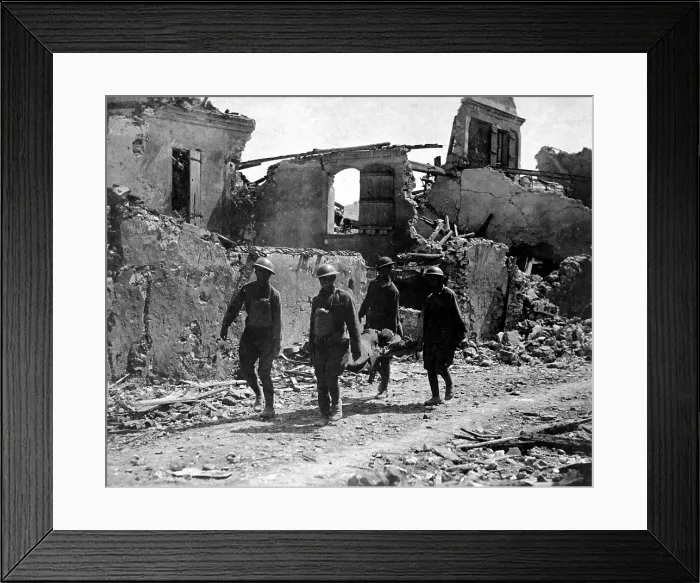 Framed Print : Members of the U.S. Medical Corps removing the wounded from Vaux, France during World War I. July 22, 1918
