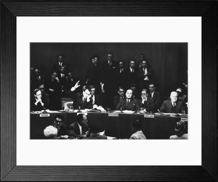 Framed Print : Jacob Malik, Soviet delegate on casts his Veto. His was the only vote against the resolution calling on the Chinese Communists to withdraw troops from Korea. Lake Success, NY Framed Print : Jacob Malik, Soviet delegate on casts his Veto. His was the only vote against the resolution calling on the Chinese Communists to withdraw troops from Korea. Lake Success, NY