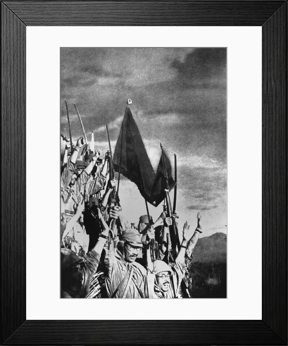 Framed Print : Japanese troops celebrating their victory over U.S. and Filipino forces at Bataan. World War 2, Philippine Islands, ca. 1942. (BSLOC_2013_11_207)