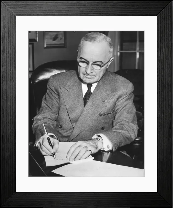 Framed Print : President Harry Truman at his signing a proclamation declaring a national emergency Framed Print : President Harry Truman at his signing a proclamation declaring a national emergency