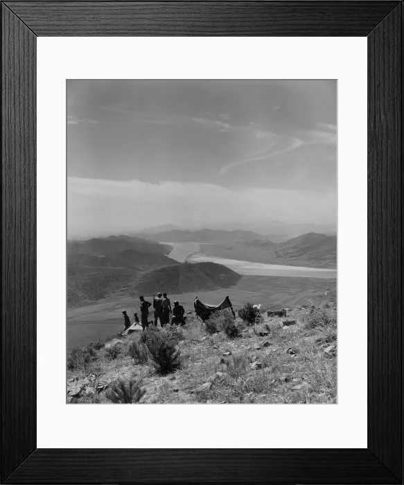 Framed Print : U.S. Marines look out over Naktong River area in South Korea. The hilltop was their battle objective. Aug.-Sept. 1950. Battle of Pusan Perimeter. Korean War, 1950-53