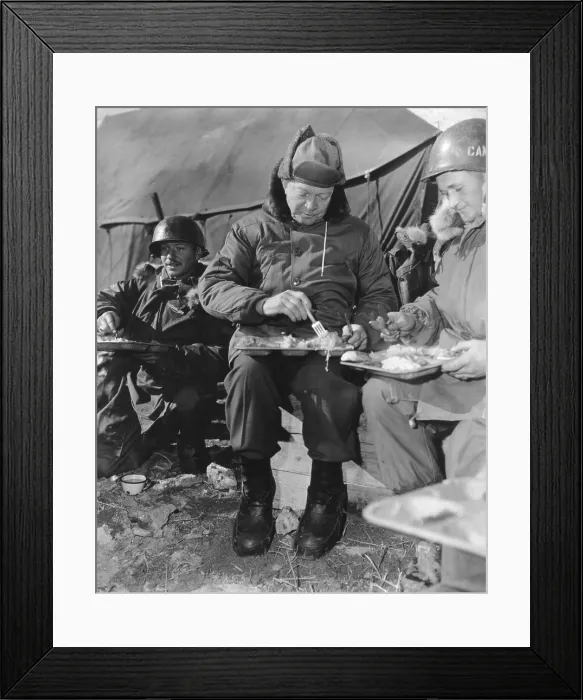 Framed Print : President-elect Dwight Eisenhower eating with soldiers in Korea on Dec. 1952