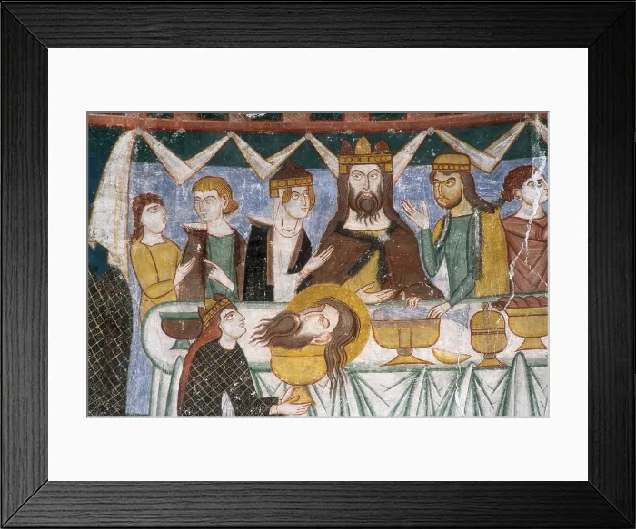 Framed Print : SWITZERLAND. Mustair. Convent of St. John. Dinner of Herod Antipas with dancing Salome. Detail. Wall decoration of the eastern central apse. 12th c. Romanesque art. Fresco