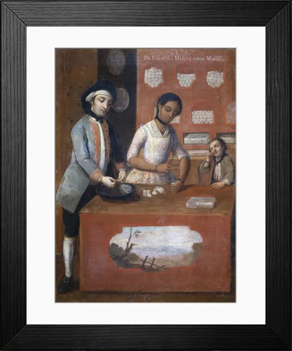 Framed Print : ISLAS, Andres de (18th c.). From Spanish and Mulatoo: Morisco. 1774. Painting num. 5. Casta paintings. Mexican school. Colonial baroque. Oil on canvas. SPAIN. Madrid