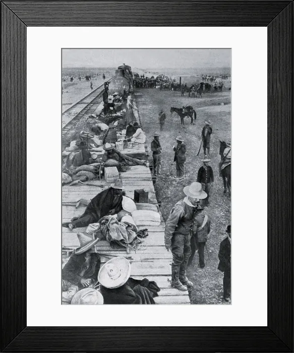 Framed Print : Train with wounded revolutionary fighters during Mexican revolution, 20th century. Drawing. - J. Bedmar / Iberfoto / Everett Collection (337290)**US SALES ONLY** Framed Print : Train with wounded revolutionary fighters during Mexican revolution, 20th century. Drawing. - J. Bedmar / Iberfoto / Everett Collection (337290)**US SALES ONLY**