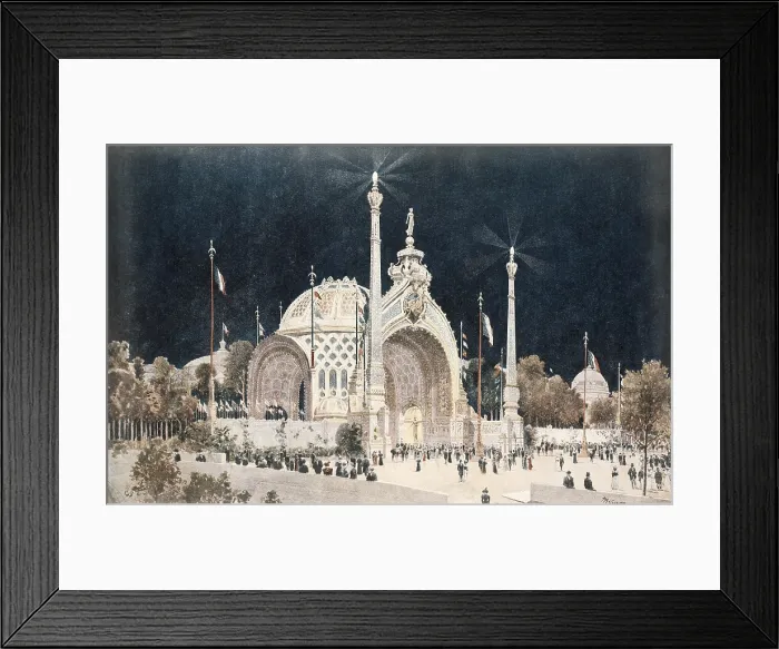 Framed Print : Paris Universal Exhibition (Exposition Universelle) of 1900. Monumental Gate. Main entrance in the Place de la Concorde. Litography