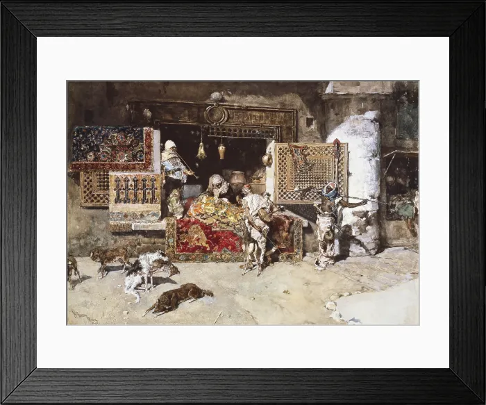 Framed Print : FORTUNY I MARSAL, Mariano (1838-1874). The tapestry merchant. 1870. Work executed in Paris. Romanticism. Orientalism. Watercolour. SPAIN. Monistrol de Montserrat