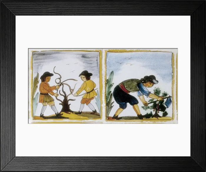 Framed Print : Ceramic floor tiles depicting the production of wine and cava. Ceramics. SPAIN. Madrid. Archivo Manuel de Falla. - J. Bedmar / Iberfoto / Everett Collection (555088)**US SALES ONLY**