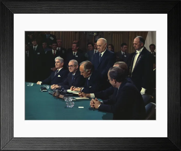 Framed Print : Secretary of State William P. Rogers signing the Vietnam Peace agreements. Jan. 27 1973