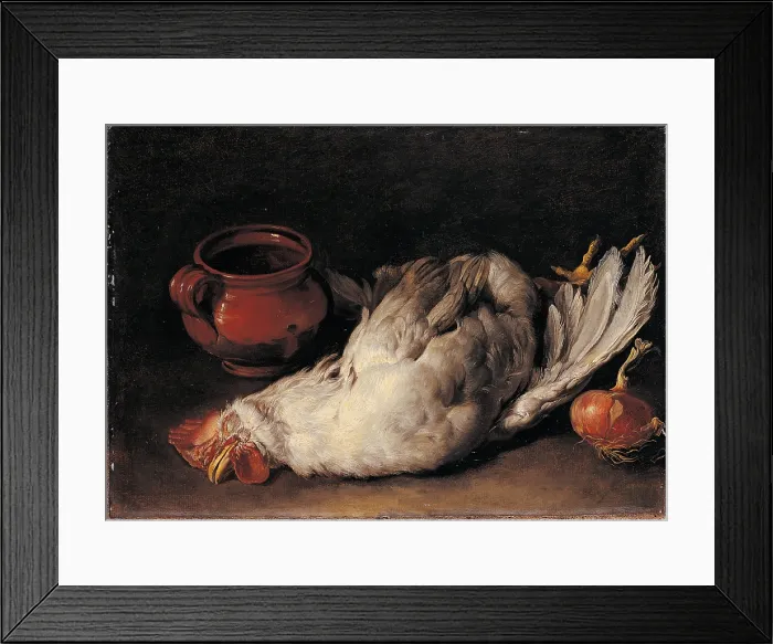 Framed Print : Still Life with hen, onion and pot, by Giacomo Ceruti know as Pitocchetto, 1750 about, 18th Century, oil on paper pasted on canvas, cm 32 x 45 - Italy, Lombardy, Milan